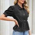 thumbnail image 4 of Karymi Womens Summer Tops Denim Peplum Blouse, Collar Short Sleeve Button-Down Shirt, Puff Sleeve Ruffled Hem Babydoll Top T Shirts for Women, 4 of 8