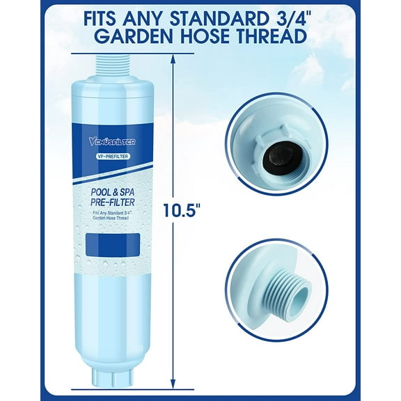 Garden Hose Filter for Hot Tub, Pool, Spa - Reduces Sediment, Chlorine & Odors, 3/4" Thread