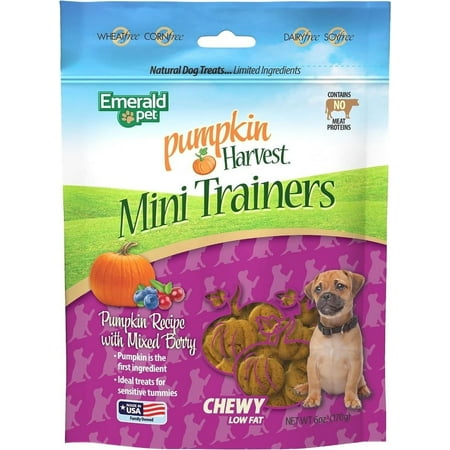 6 Pack Emerald Pet Pumpkin Harvest Mini Trainers with Mixed Berries Chewy Dog Treats [USA Dog Treats, Bulk Dog Supplies, New Dog Supplies, Emerald Pet] 36 oz (6 x 6 oz)