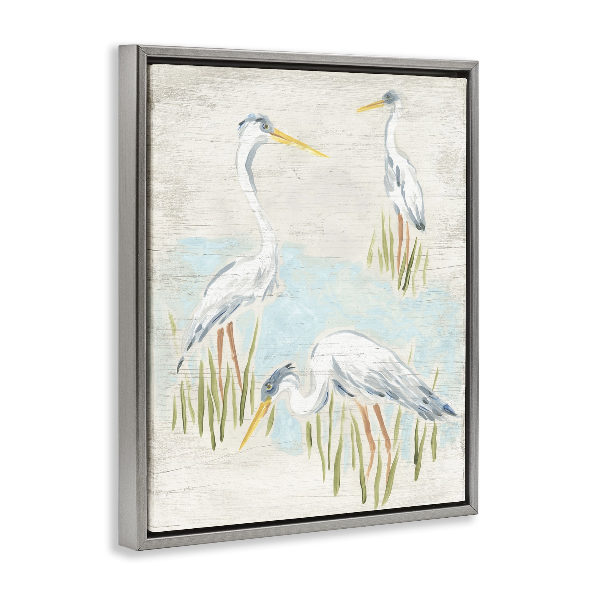 Stupell Industries Nautical Heron Trio Animals & Insects Painting Gray Floater Framed Canvas Art Print Wall Art, 17 x 21