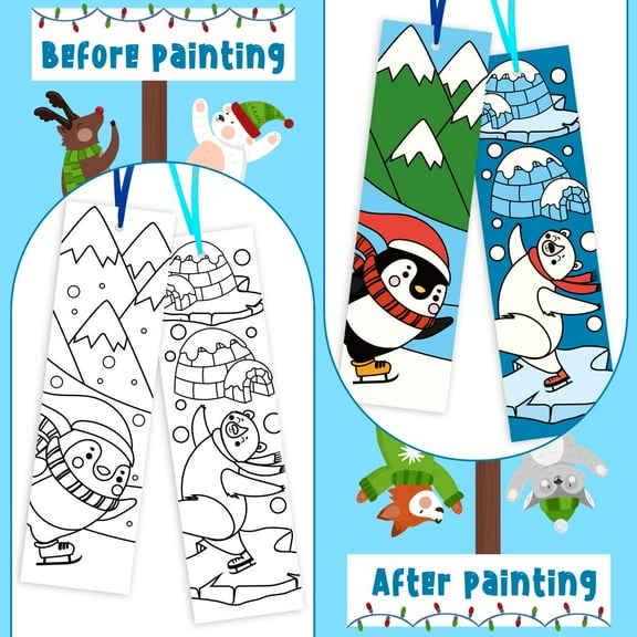 2ooya DIY Coloring Bookmarks For Christmas Gifts,75Count Polar Animals Bookmarks for Winter Party Favors