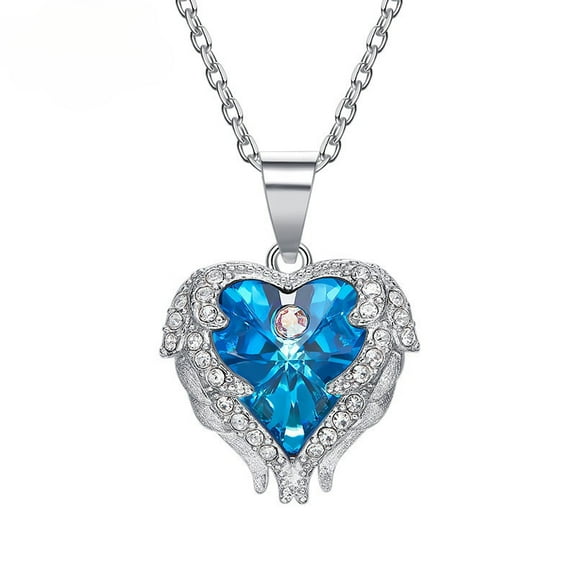 Angel Wings Necklace for Women with Birthstone, Love Heart Silver Tone/Gold Tone Pendant, Ideal Anniversary or Birthday Jewelry Gifts for Wife Girlfriend Her