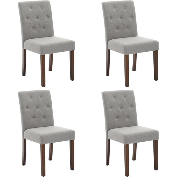 Parsons Button Tufted Dining Chairs Set of 4 - Upholstered Fabric Kitchen Chairs with Wood Legs & Padded Seats - Living Room Kitchen Furniture (Gray)