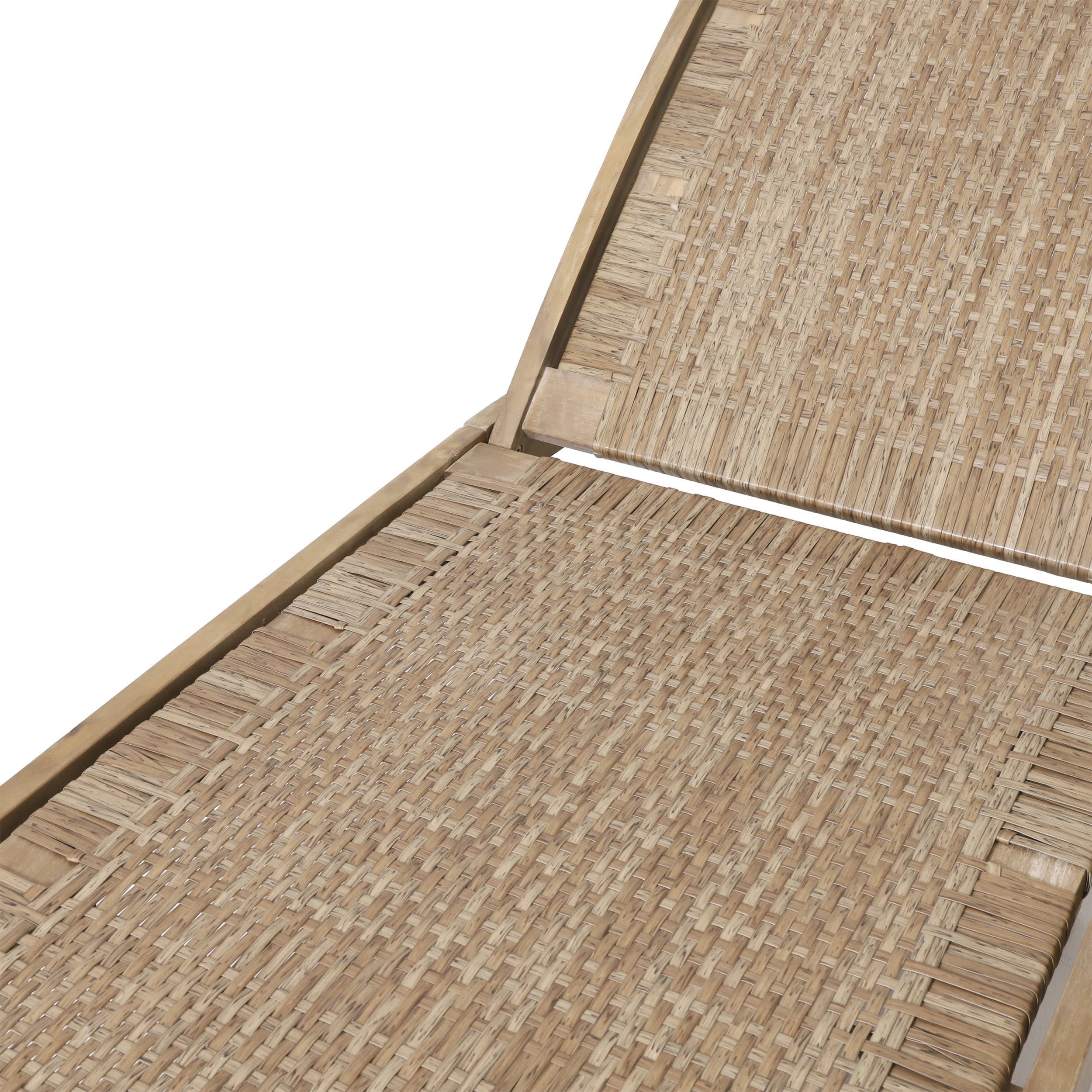 Shane Acacia Wood and Flat Wicker Outdoor Chaise Lounge, Light Brown and Light Multibrown