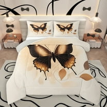 Homewish Retro Butterfly Animal Queen Comforter Set for Teen, Leaf Plant Botancial Bedding Sets, Fashion Watercolor Reversible Bedding Comforter Set, Breathable Home Decor, 3pcs