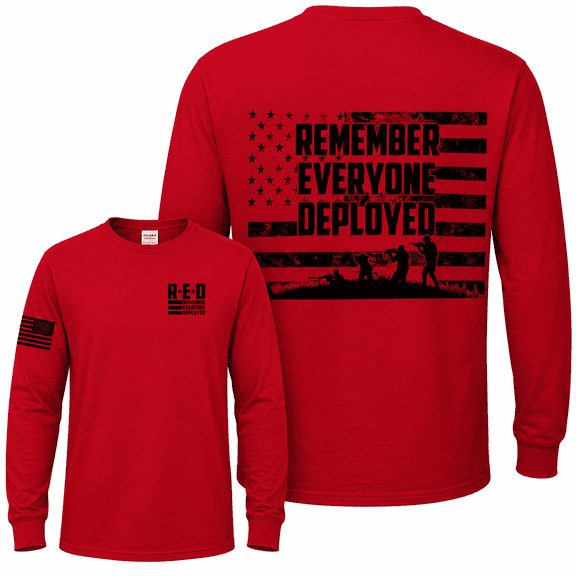 Wild Bobby RED Friday US Shirt Remember Everyone Deployed Flag Sleeve Print Unisex Men Long Sleeve Shirt