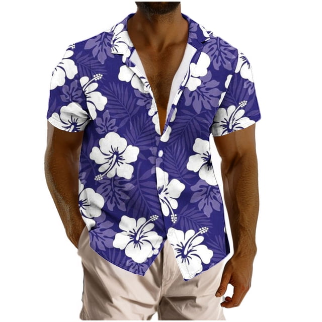 Camisa Hawaiana para Hombres Imprimir Manga Corta Tropical Casual Camisa de Playa, Divertido Floral Solapa Superior