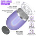 thumbnail image 2 of Stainless Steel Wine Tumbler Insulated - THILY Stemless Travel Wine Glass Coffee Cup with Sliding Lid and Reusable Straw, Xmas Gifts, Glitter Lavender, 2 of 5