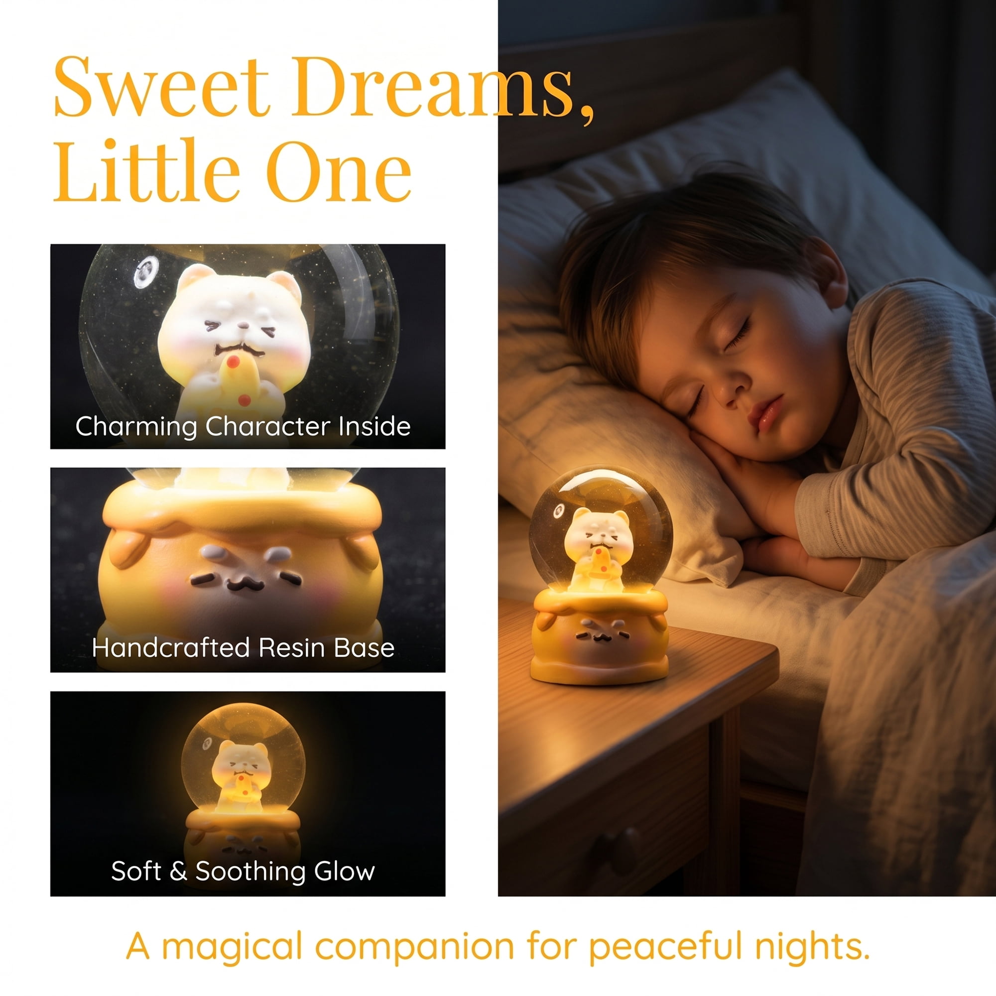Unique Bargains Cartoon Light Up Crystal Ball Resin Snow Globe LED Sphere Orange Style B