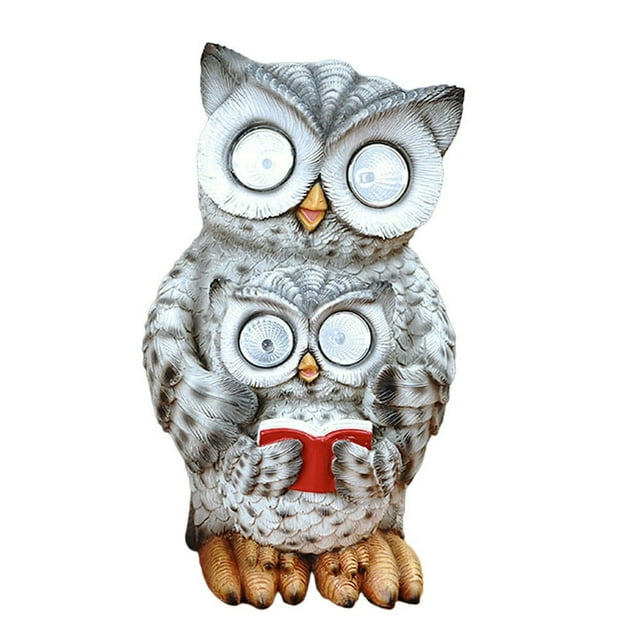 MesaSe Mother and Son Owl Statue Solar Lamp LED Solar Lamp Adornment Yard Scene Layout Decor