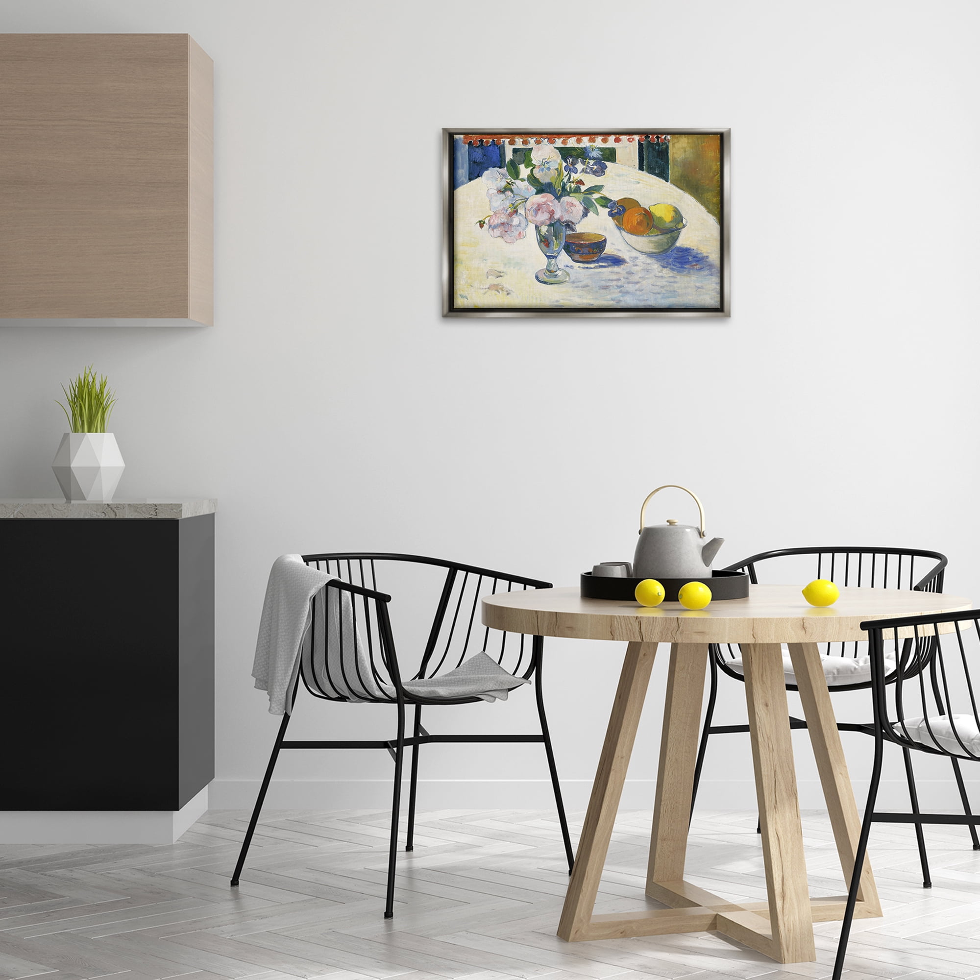 Stupell Industries Classic Gauguin Flowers & Fruit Bowl Food & Beverage Painting Gray Floater Framed Canvas Art Print Wall Art, 25 x 17