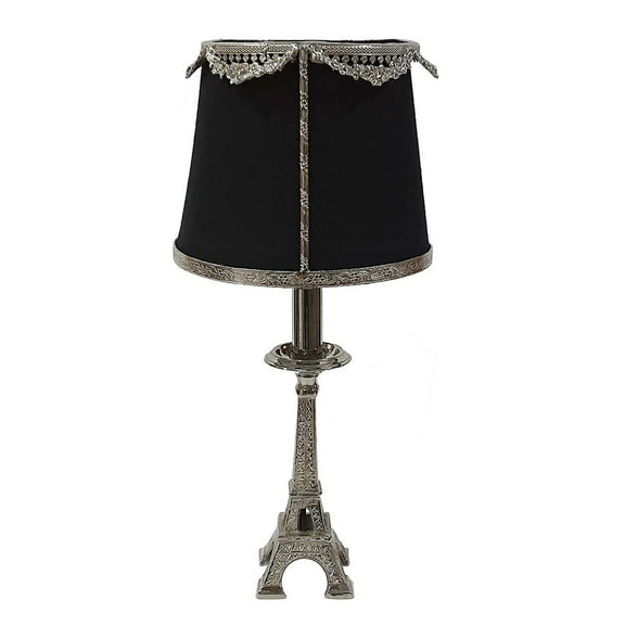 A&B Home Eiffel Tower Table Lamp with Tapered Drum Fabric Shade - Nickel Finish - Black, Silver Shade