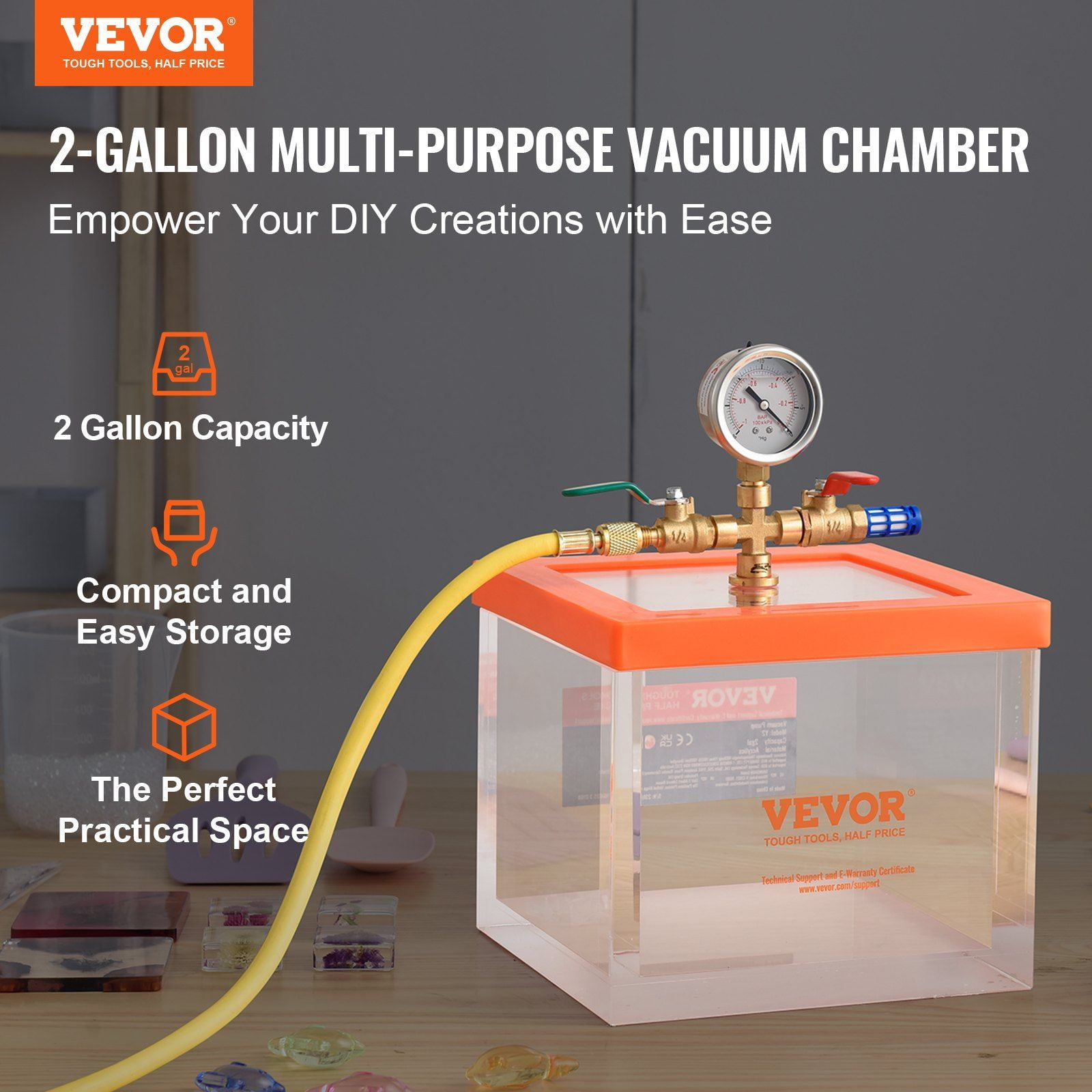 2-Gal Clear Vacuum Degassing Chamber - Multi-Use for Epoxy Resin, Silica Gel, Gypsum - High-Strength Acrylic