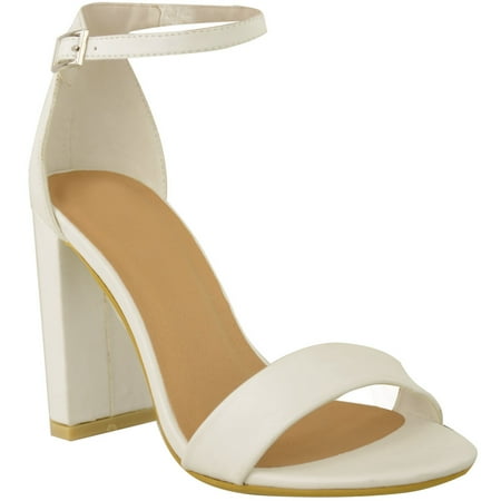 

Fashion Thirsty Womens Ladies Block High Heels Ankle Strap Open Toe Slip on Heel Sandals