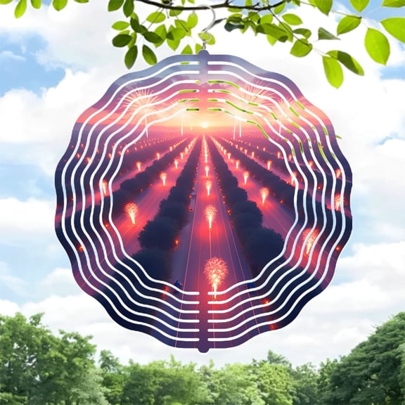 Vibrant Circular Metal Wind Spinners & Chimes for Yard & Garden - Dynamic Wave Pattern Design with Colorful Firework Effects