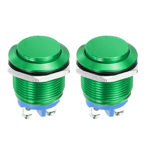 Uxcell 3/4" Momentary Push Button Switch Domed Head Green Shell With Screw Foot, 2Pcs