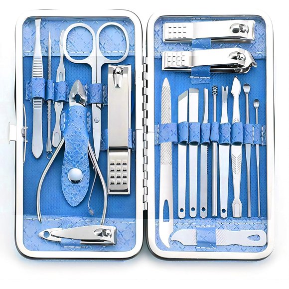 shiyou-Manicure Set - 19 in 1 Professional Nail Clippers Pedicure Kit, Manicure Tool Kit, Stainless Steel Facial Grooming Set Kit, Gift Idea for Women, Men, Girls, Teens, Blue