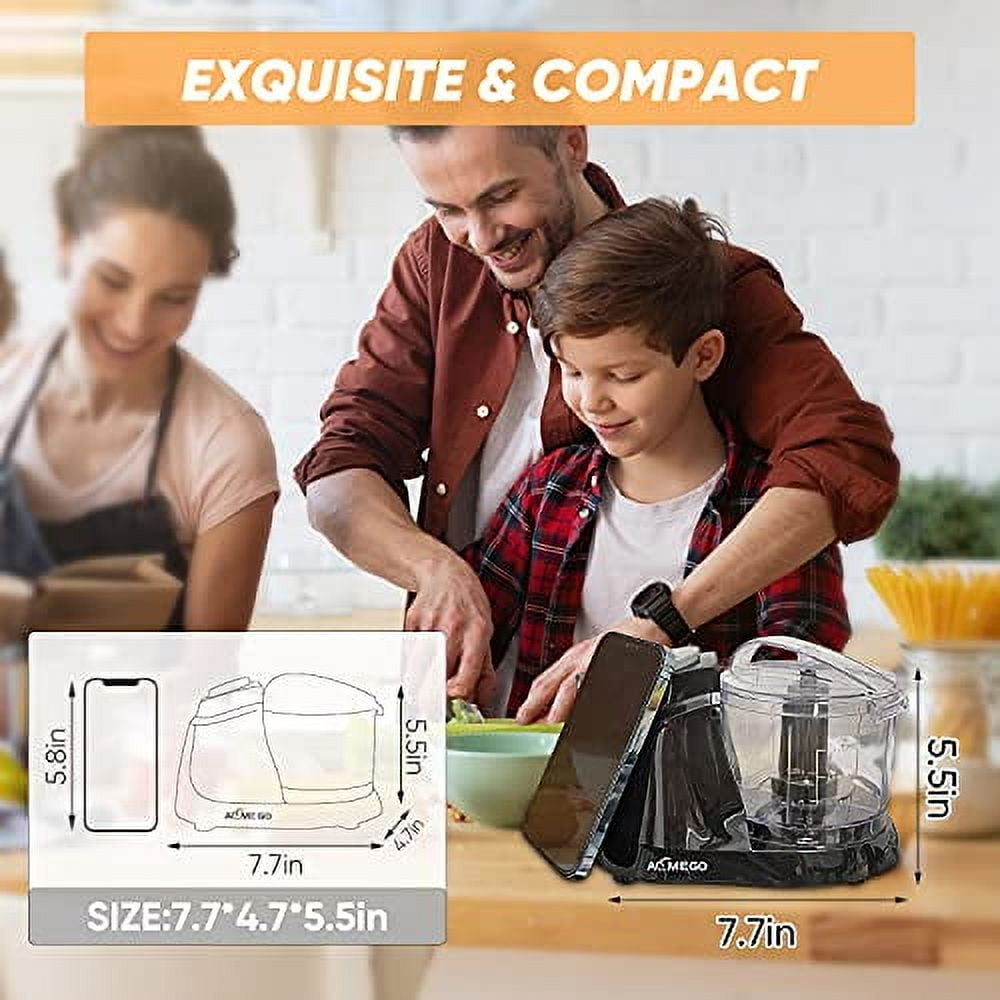 Mini Food Processor 1.5 Cup Meat &Vegetable Electric Food Chopper Detachable Small Food Grinder with Stainless Steel Blade for Dicing Mincing Blending Puree