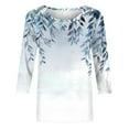 thumbnail image 5 of Nrmvnmi Womens 3/4 Length Sleeve Cotton Tops Casual Floral Print Round Neck Summer Tops Loose Fit Elastic and Lightweight Blouse For Women, 5 of 5