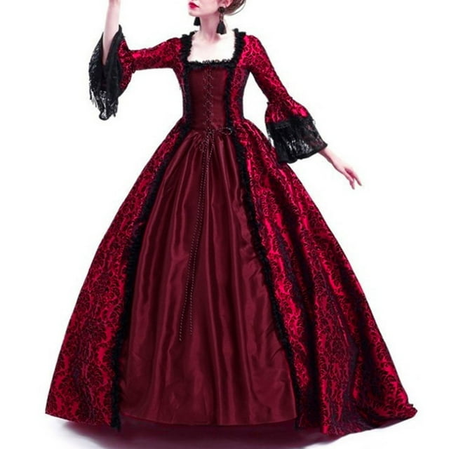 Robe de Princesse pour Femmes Rétro Fête Princesse Cosplay Robe en Dentelle Longueur au Sol Robe de Fête pour Femmes Robe en Dentelle pour Femmes Robe Renaissance Femmes Robe de Princesse Femmes
