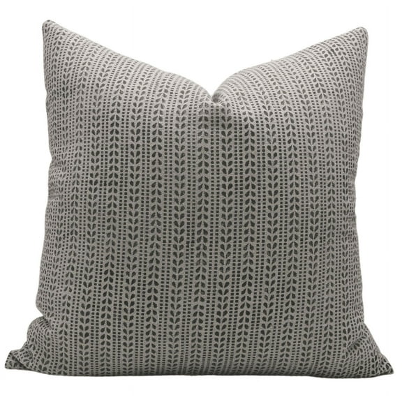 Fabdivine Block Print Throw Pillow Cover, 14x14 Inch Thick Linen Decorative Cushion Cover, Floral Print Boho Design Black Pillow Cover for Sofa and Couch