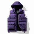 thumbnail image 2 of WTOBBY Men's Winter Trend Wear Loose Thick Down Cotton Clip Multi-Pocket Solid Color Casual Hooded Vest Coat, Detachable Hood for Versatile Styling in Cold Weather,Purple 2XL, 2 of 4