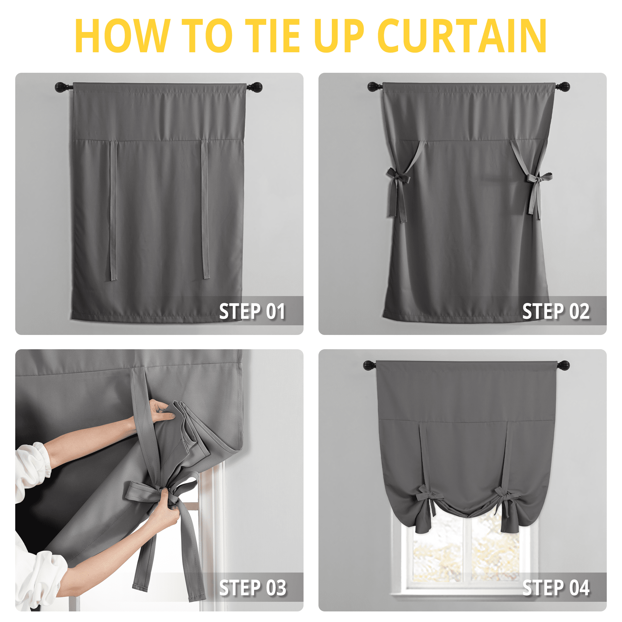 NICETOWN Tie Up Blackout Curtain for Bathroom, Thermal Insulated Adjustable Balloon Roman Curtain Rod Pocket Room Darkening Valance Shade, Grey, 40"x54", 1 Piece
