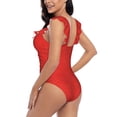 thumbnail image 5 of Yiaed Red Glitter Print Women's Ruffled One Piece Swimsuit V Neck Swimwear Slimming Monokini for Woman-Medium, 5 of 8