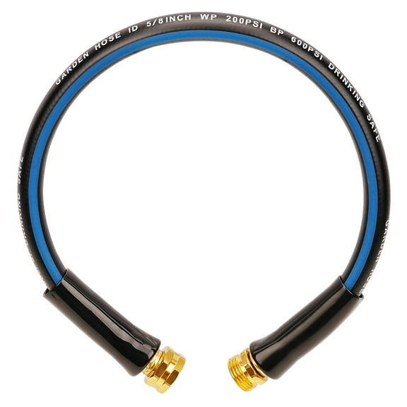Leader Hose for Hose Reel Faucet 2ft x 5/8 Inch, Short Flexible Rubber Garden Hose with 3/4 GHT Fittings, Heavy Duty Kink Free Small Water Hose, Male to Female Connectors, Blue