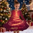 thumbnail image 2 of LEWKW Big Girl's forest Tree Print Dress Long Sleeve Red Holiday Party Dress Soft Stretchy A-Line for Spring Casual and Family Gathering, 2 of 5