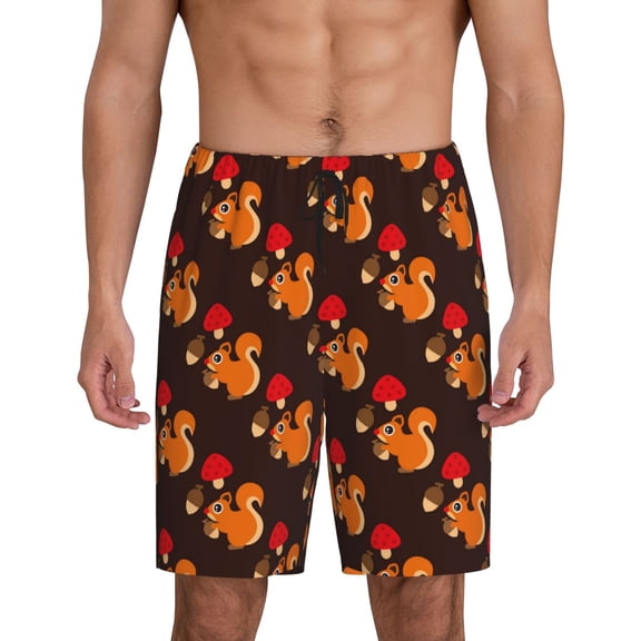 Fuzoiu Cute Squirrel Print Pajama Shorts for Men, Men's Pajama Bottoms,Mens Lounge Sleepwear,Pajama Pants with Pocket-Small