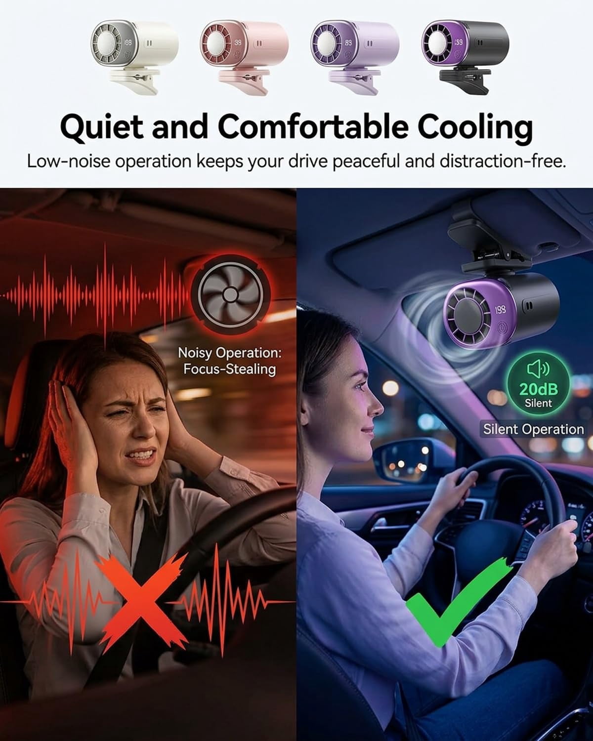 2026 Car Clip on Air Conditioner Fan with LED Display - 360° Rotation, USB Rechargeable Personal Cooling Fan, 199 Speeds Adjustable, 16℃ Semi-Cooling Wide Clamp Detachable