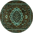 thumbnail image 1 of Ahgly Company Machine Washable Indoor Round Medallion Turquoise Blue Traditional Area Rugs, 3' Round, 1 of 4