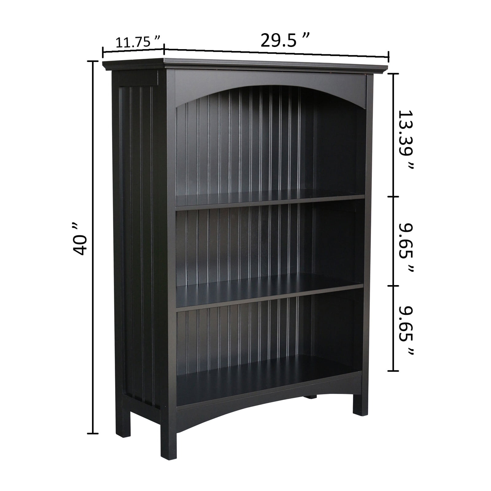 eHemco 3 Tier Storage Shelf Bookcase with 2 Arched Supports, 40 Inches Height, Black