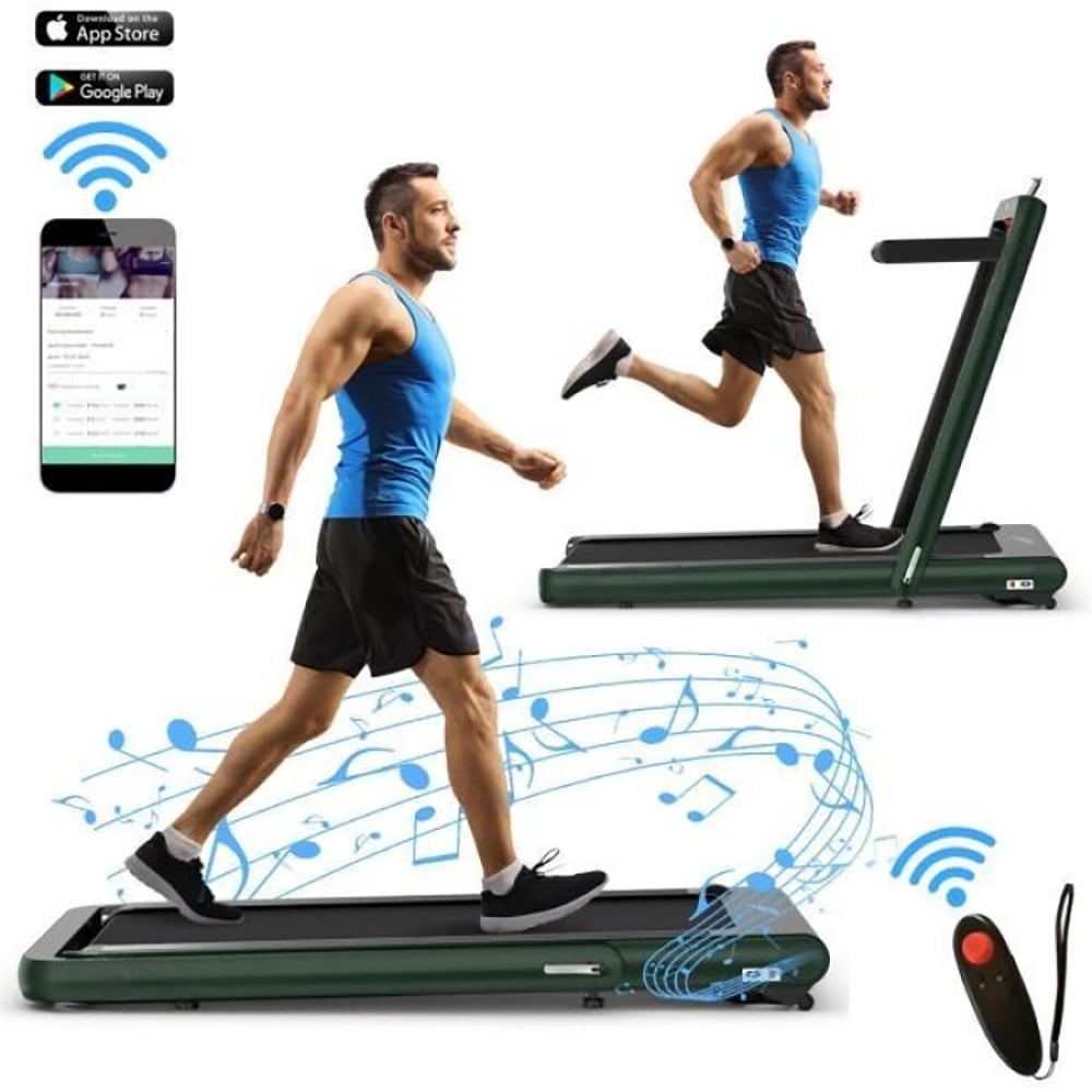 Spaco 4.75HP 2 In 1 Folding Treadmill with Remote APP Control-Green, Home Fitness Equipment for Walking & Running , Cardio Exercise Machine, Preset and Adjustable Programs