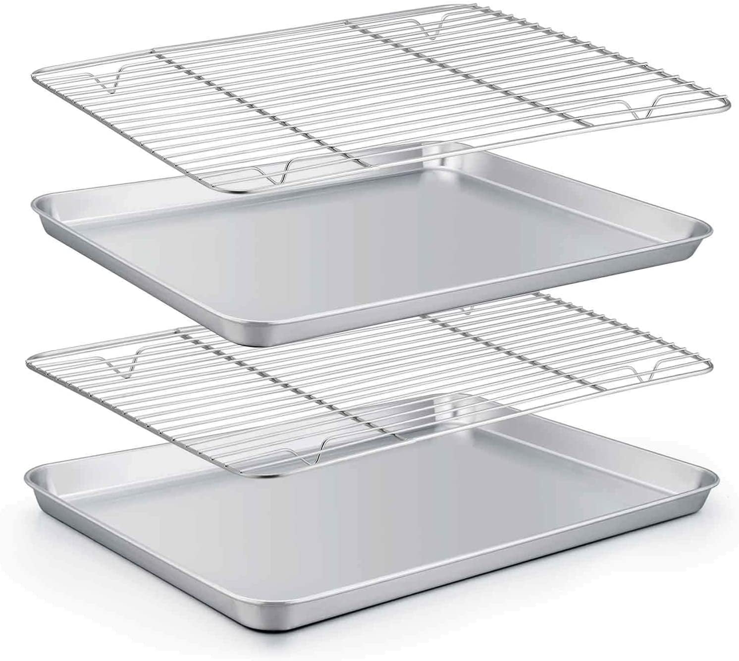 Baking Tray with Rack Set, Stainless Steel Baking Sheet with Cooling Rack  15.7 x 11.8, Easy Clean & Dishwasher Safe, Oven Trays for Bread/  Biscuits/ Meat Cooking Suitable for Thanksgiving,Christmas 