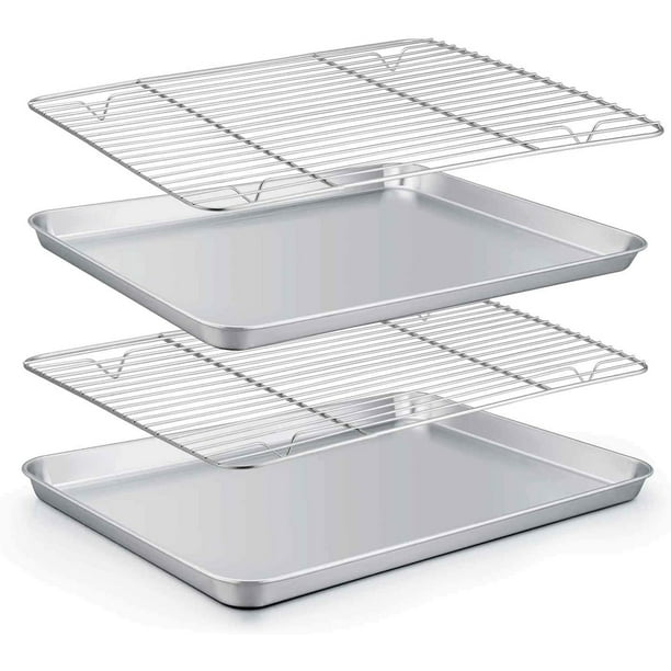 Baking Tray with Rack Set Stainless Steel Baking Pan Cookie Pan Toaster