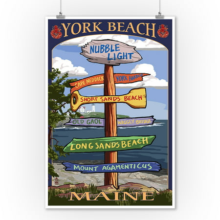 York Beach, Maine - Destinations Sign - Lantern Press Artwork (9x12 Art Print, Wall Decor Travel