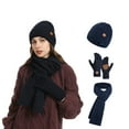 thumbnail image 2 of ZHOGXU Winter Beanie Hat Scarf Gloves Set For Women And Men Thick Caps Long Scarf Touchscreen Gloves Knitted Warm Comfortable Outfits 3 Pack For Daily Wear Navy One Size, 2 of 4