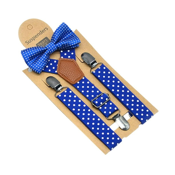 Conjunto de tirantes y pajarita para niños, accesorios de ropa ajustables, pinzas de metal, cómodos Azul