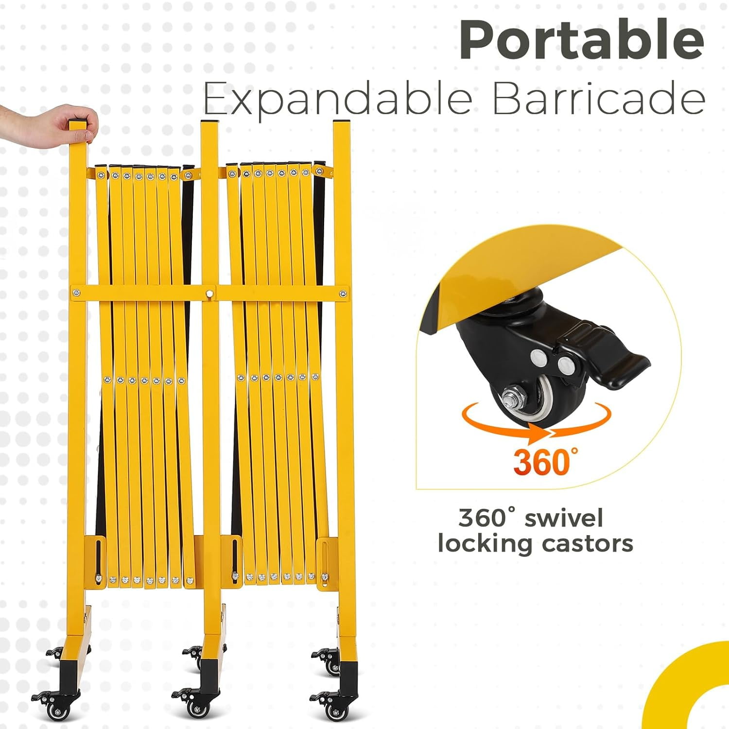 Metal Expandable Barricade Gate Outdoor, 16FT Folding Safety Barrier Gate, Portable Traffic Barricade Fence