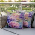 thumbnail image 4 of Pink Purple Flower Pillow Covers 2 Pack Hydrangea Leaf Gradient Watercolor Vintage Pillowcase Waterproof Outdoor Throw Pillow Cover for Patio Garden Square Cushion 20”x20”, 4 of 9