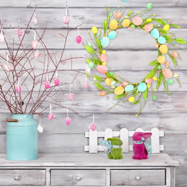 Corona de Pascua con Huevos | Corona de Primavera con Bayas Artificiales y Huevos de Espuma | Decoración Festiva para Puertas, Porches y Paredes | Decoración de Pascua y Primavera para el Hogar