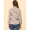 thumbnail image 4 of Camisa de manga larga Allegra K con cuello simulado volantes botones florales mujer blanco rojo S, 4 of 5