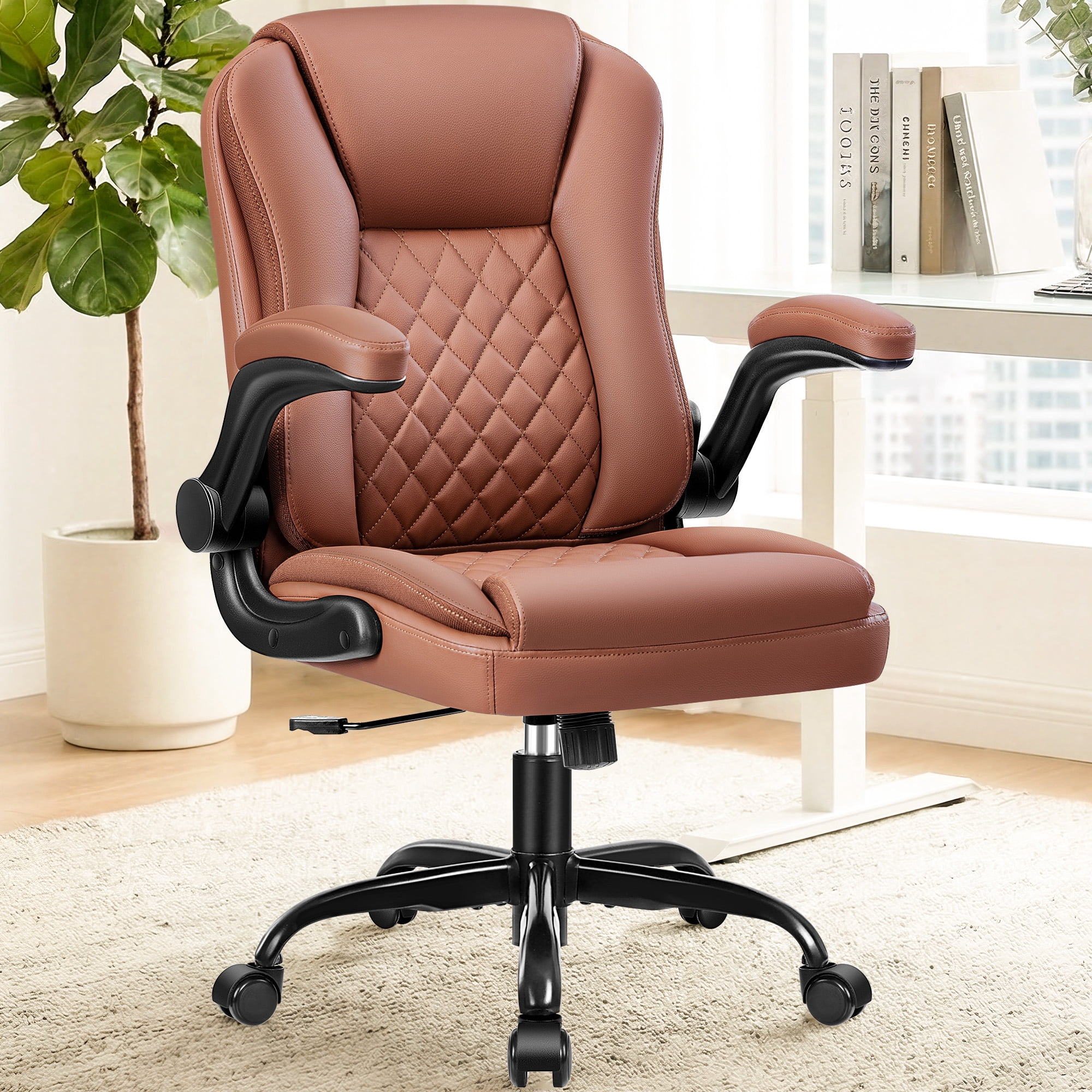 COOLHUT Office Executive Chair High Back Adjustable Managerial Home Desk Chair, Office Computer Chair with Lumber Support, Swivel PU Leather Chair for Home Office, Brown