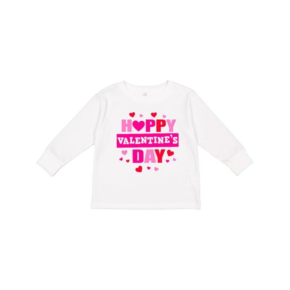 Inktastic Happy Valentine's Day with Hearts Boys or Girls Long Sleeve Toddler T-Shirt