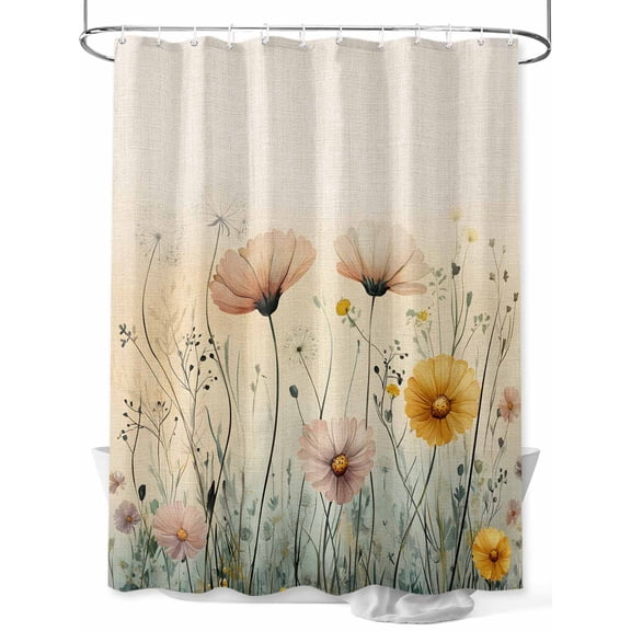 Boanket Polyester Fabric Vintage Spring Floral Shower Curtain, Rustic Pastoral Flowers Waterproof Bathtub Curtain Bathroom Decor Set with Hooks 36 x 72 Inches,