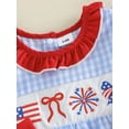 thumbnail image 6 of Baby Girls 4th of July Outfit Flag Firework Embroidery Short Sleeve Crew Neck Plaid Romper Ruffle Bowknot Bubble Bodysuit Summer Memorial Clothes, 6 of 9