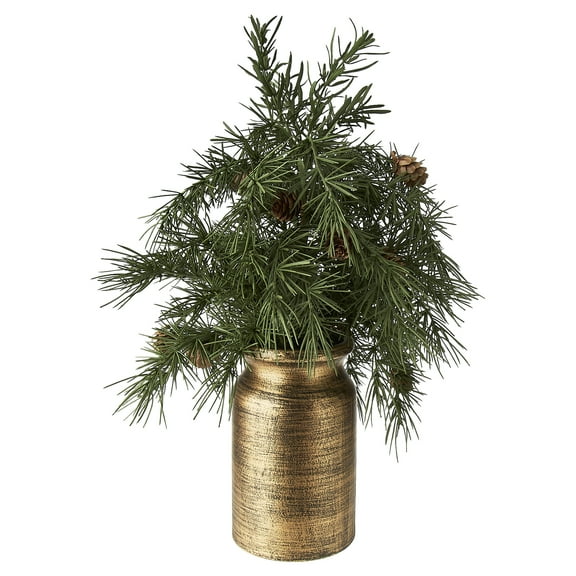 Pine Tree Arrangement in Copper Pot Christmas Tabletop Decoration, Green, 20", by My Texas House