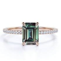 JeenMata Solitaire 1.25 Carat Emerald Cut Lab Created Alexandrite and Moissanite Semi Eternity Pave Engagement Ring - 18k Rose Gold over Silver